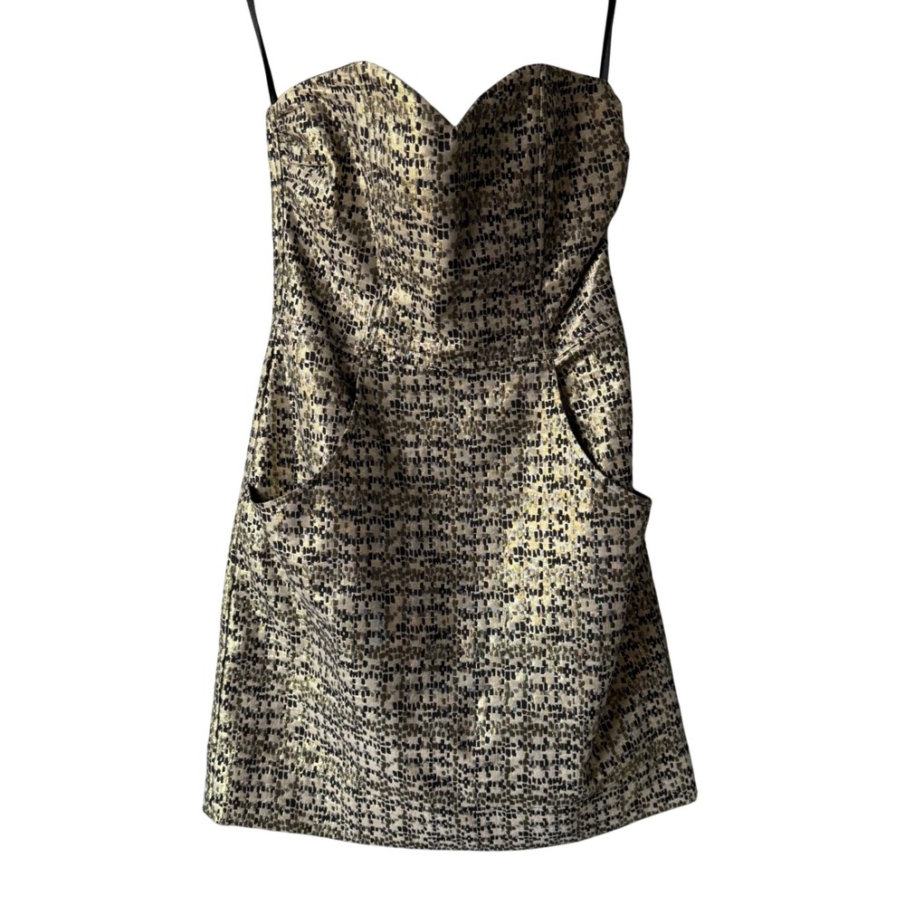 H&M Size 4 Strapless Party‎ Dress Mini Above Knee Pockets Black & Gold
